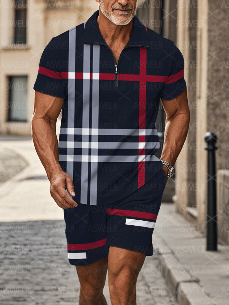 Polo Short Sleeve Zipper Two-Piece Set