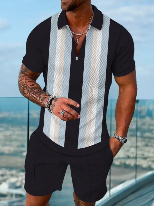 Polo Short Sleeve Zipper Two-Piece Set