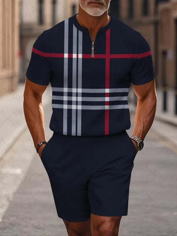 Short Sleeve Zipper Two-piece Set