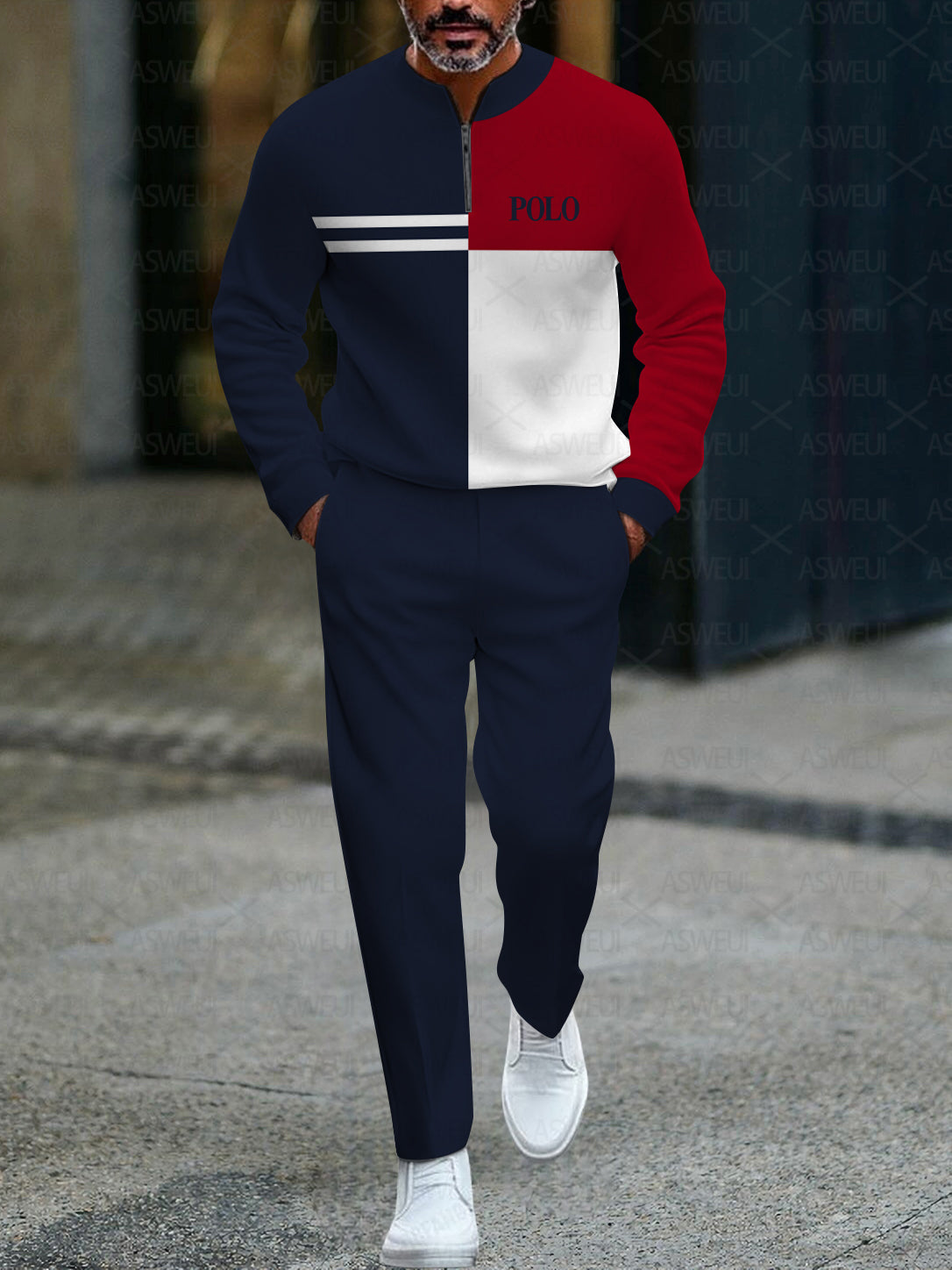 Zipper Long Sleeve Long Pants Two-Piece Set