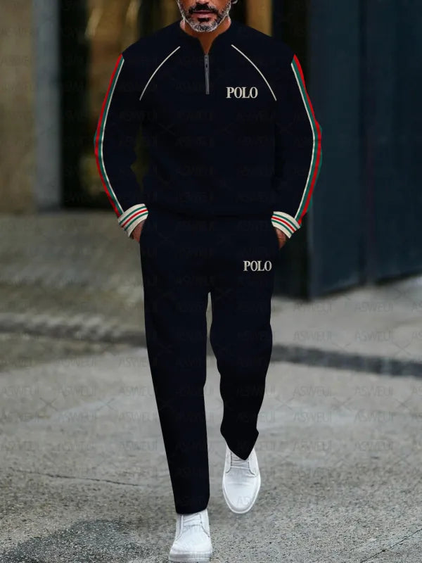 Zipper Long Sleeve Long Pants Two-Piece Set