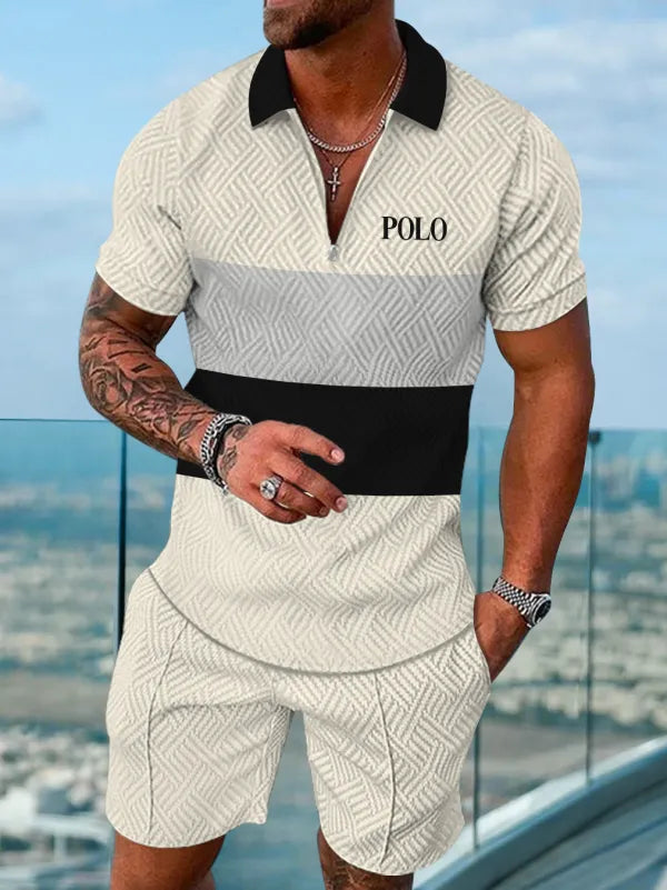 Polo Short Sleeve Zipper Two-Piece Set