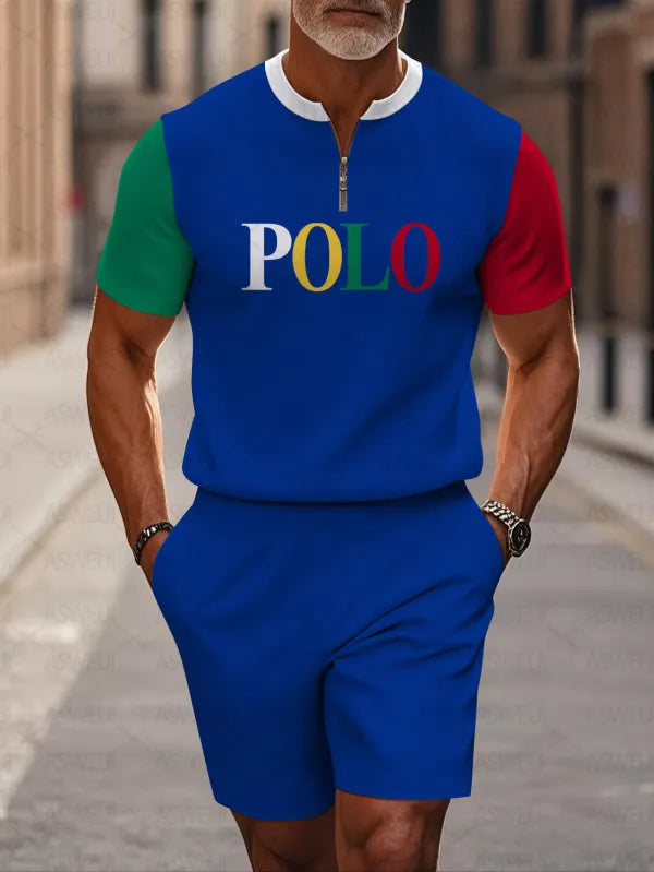 Short Sleeve Zipper Two-piece Set