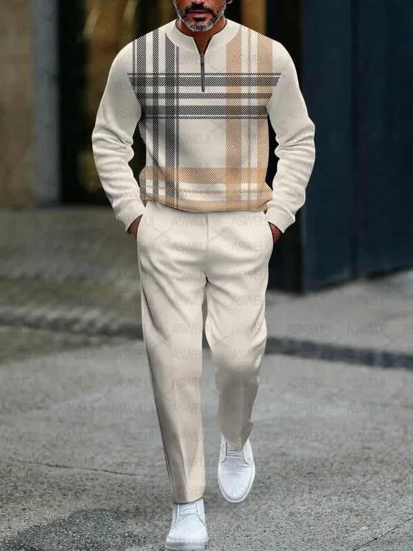 Zipper Long Sleeve Long Pants Two-Piece Set