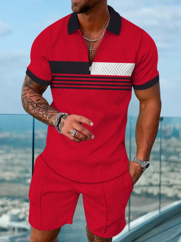 Polo Short Sleeve Zipper Two-Piece Set