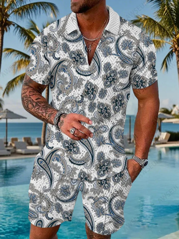 Polo Short Sleeve Zipper Two-Piece Set