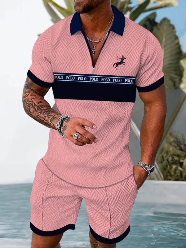 Polo Short Sleeve Zipper Two-Piece Set