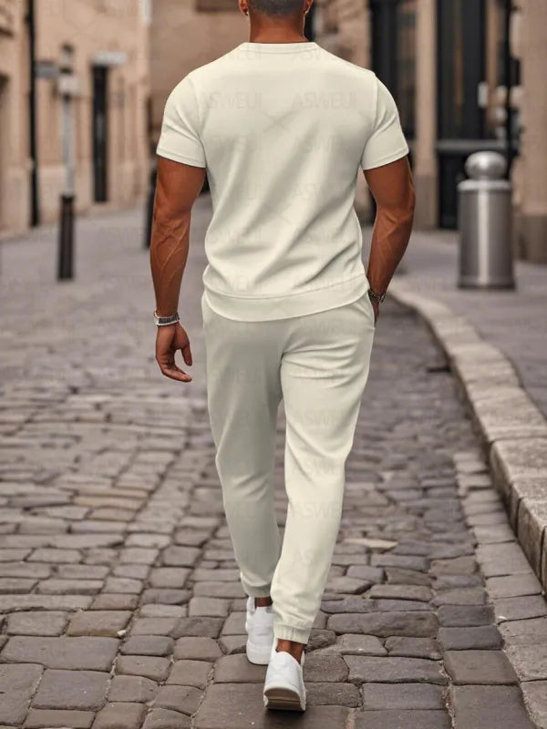 Zipper Short Sleeve Long Pants Two-Piece Set