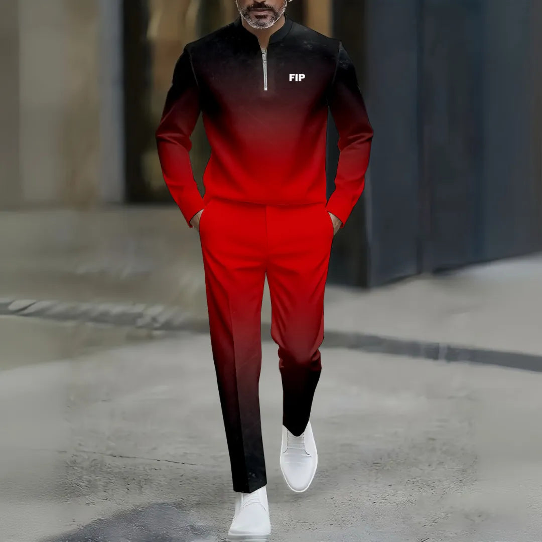 Neck Zipper Long Sleeved Trousers Two-Piece Set