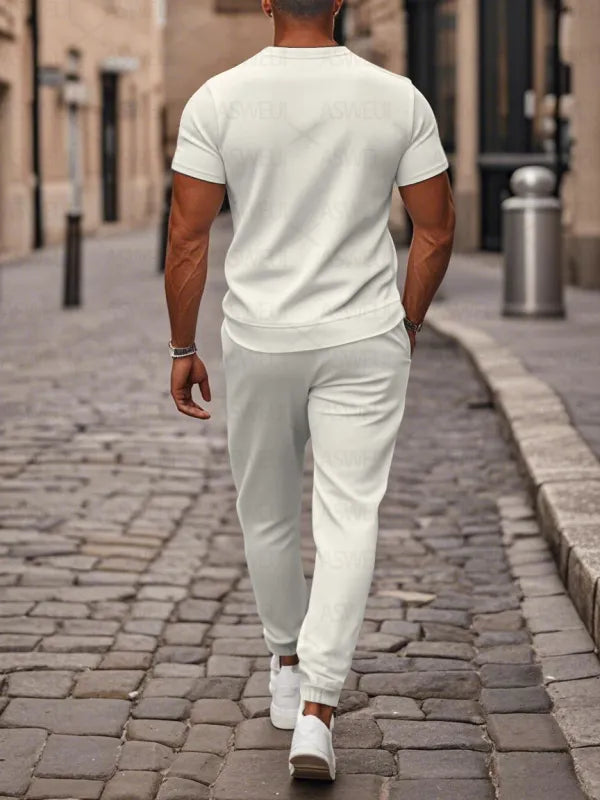 Zipper Short Sleeve Long Pants Two-Piece Set