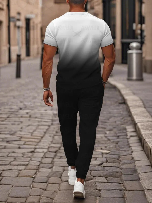 Zipper Short Sleeve Long Pants Two-Piece Set