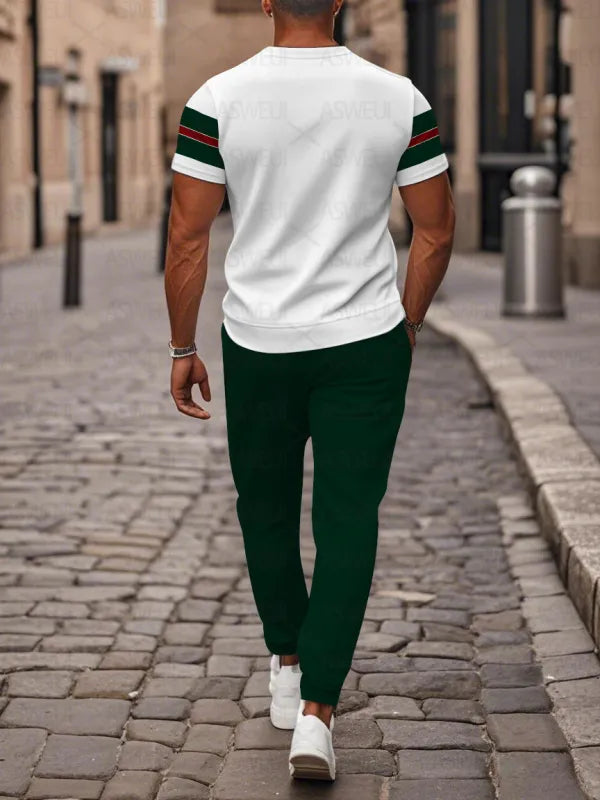 Zipper Short Sleeve Long Pants Two-Piece Set