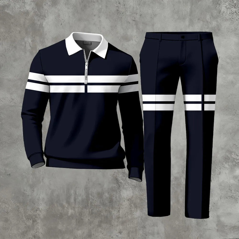 Long Sleeved Casual Quarter Zip Two-Piece Set - DUVAL