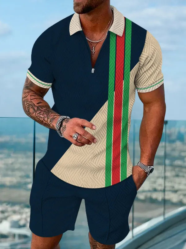 Polo Short Sleeve Zipper Two-Piece Set