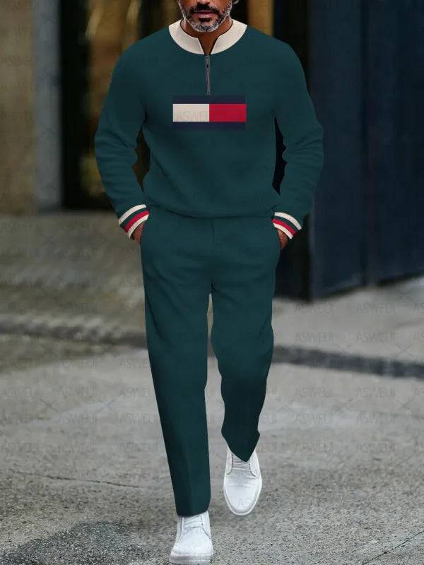 Zipper Long Sleeve Long Pants Two-Piece Set