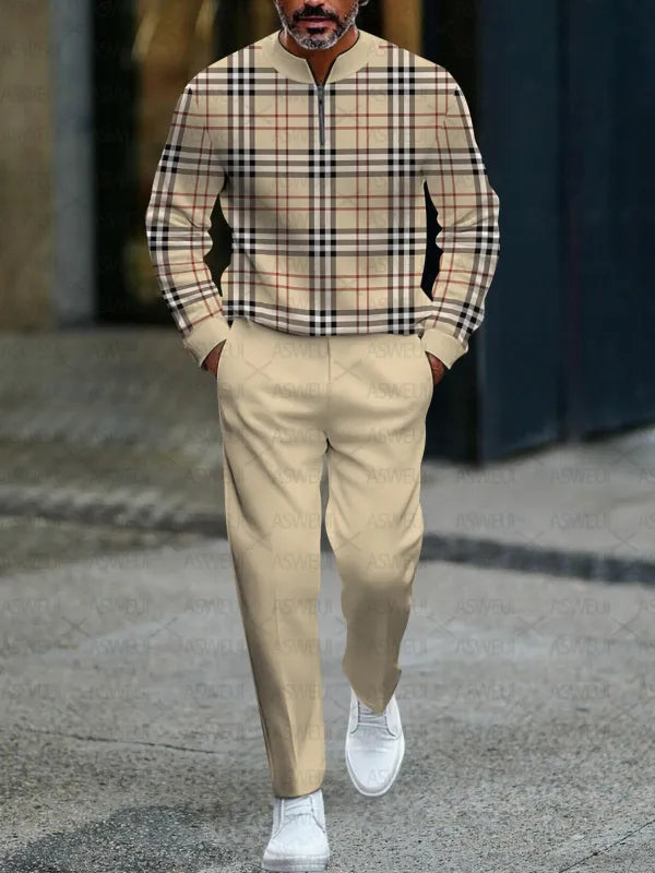 Zipper Long Sleeve Long Pants Two-Piece Set