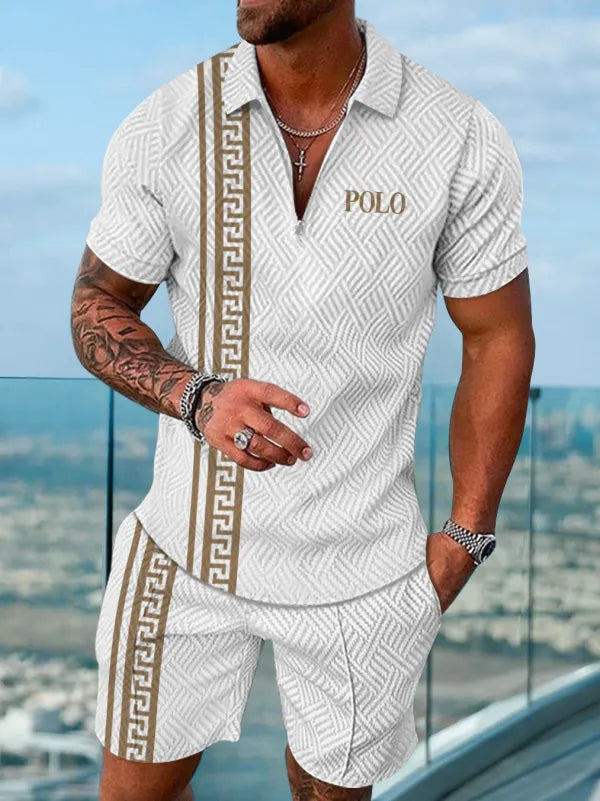 Polo Short Sleeve Zipper Two-Piece Set