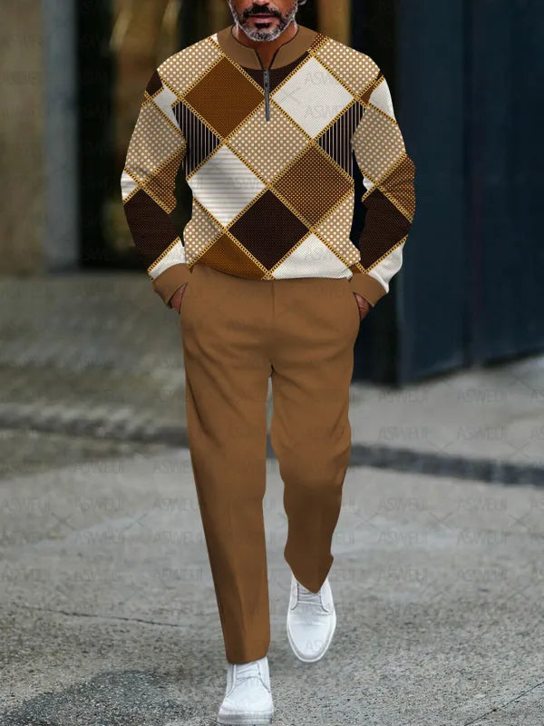 Zipper Long Sleeve Long Pants Two-Piece Set