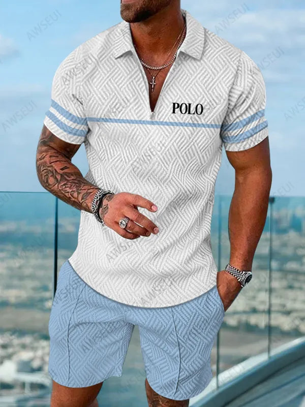 Polo Short Sleeve Zipper Two-Piece Set