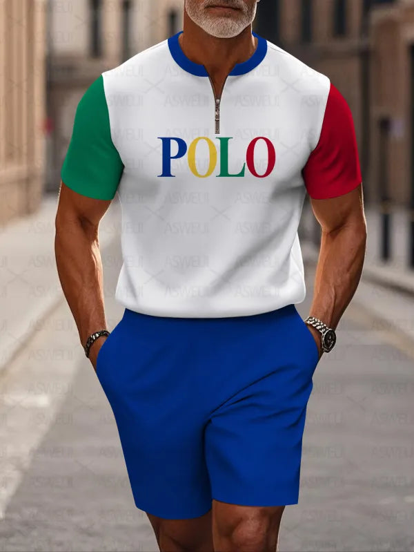 Short Sleeve Zipper Two-piece Set