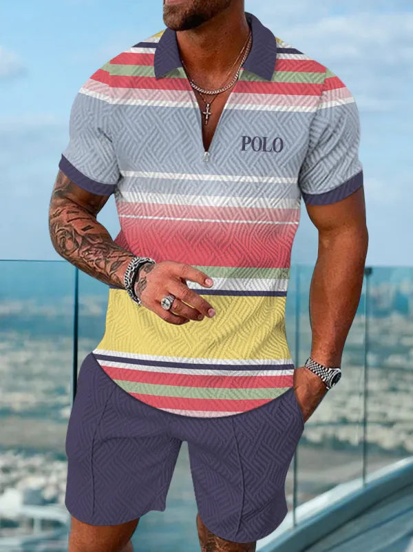 Polo Short Sleeve Zipper Two-Piece Set