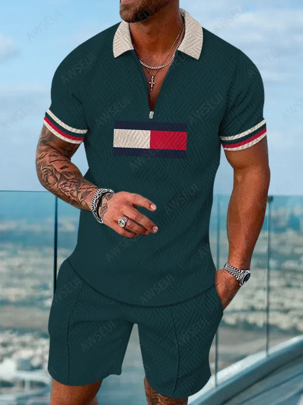 Polo Short Sleeve Zipper Two-Piece Set