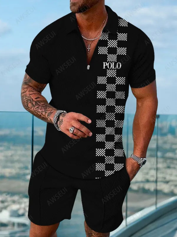Polo Short Sleeve Zipper Two-Piece Set