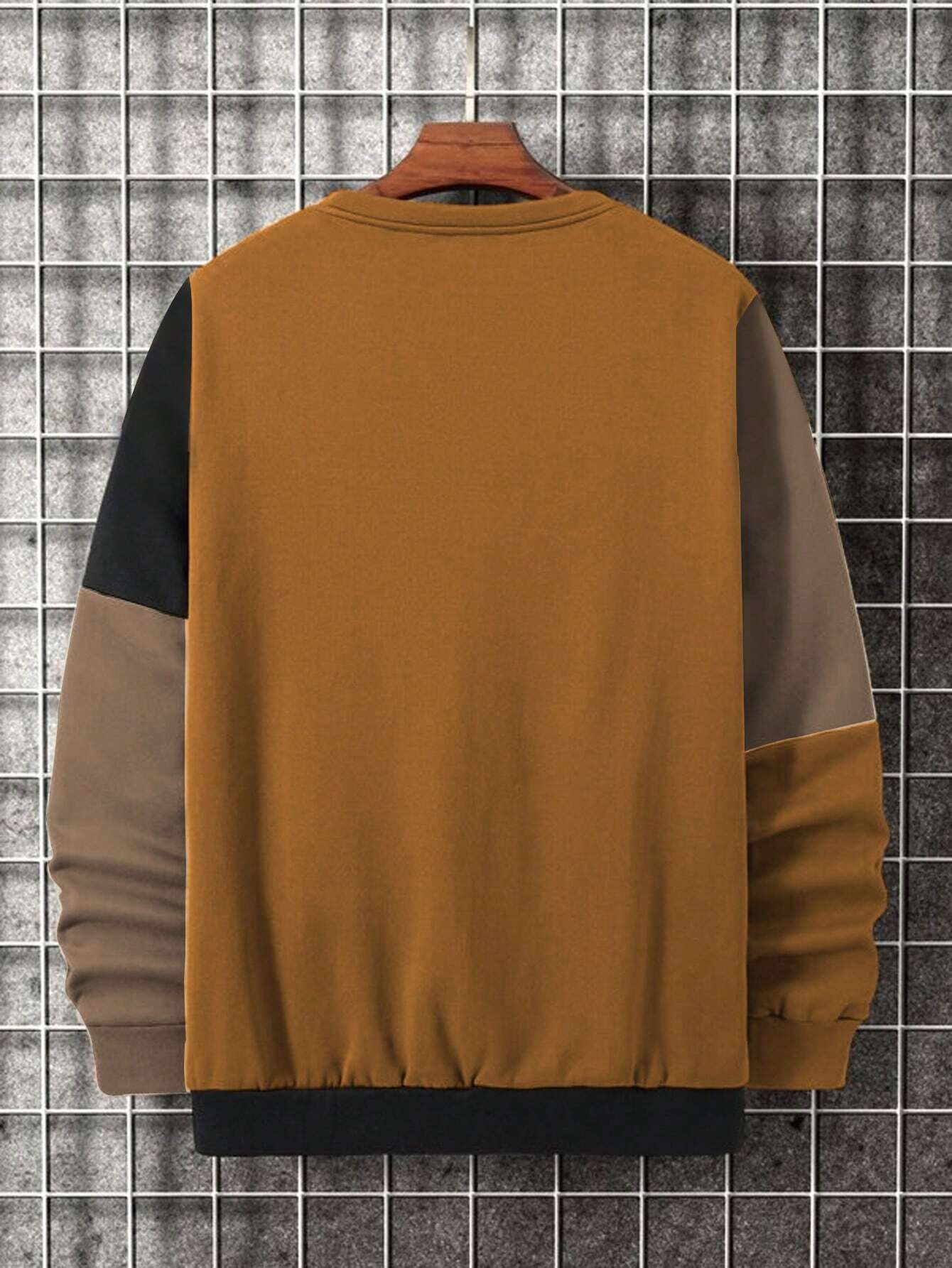 Homme Plus Size Round Neck Color Block Sweatshirt