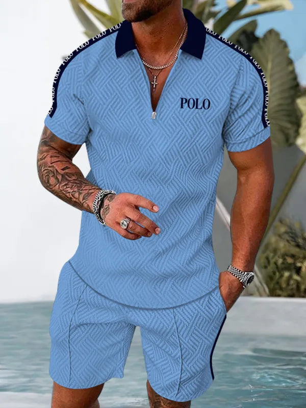 Polo Short Sleeve Zipper Two-Piece Set