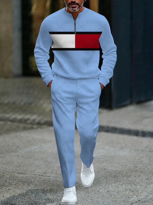 Zipper Long Sleeve Long Pants Two-Piece Set