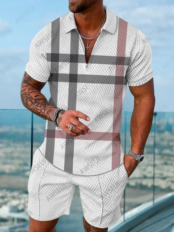 Polo Short Sleeve Zipper Two-Piece Set