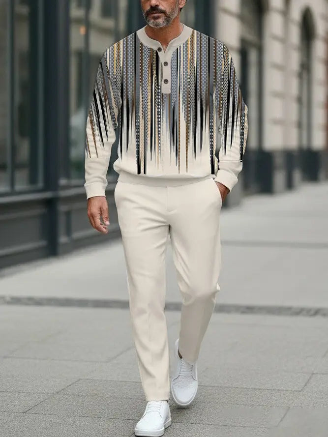 Long Sleeve Long Pants Button Two-Piece Set - DUVAL