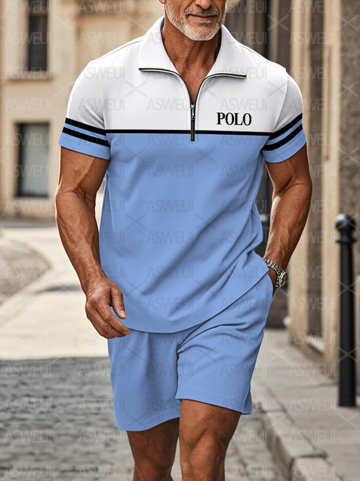 Polo Short Sleeve Zipper Two-Piece Set