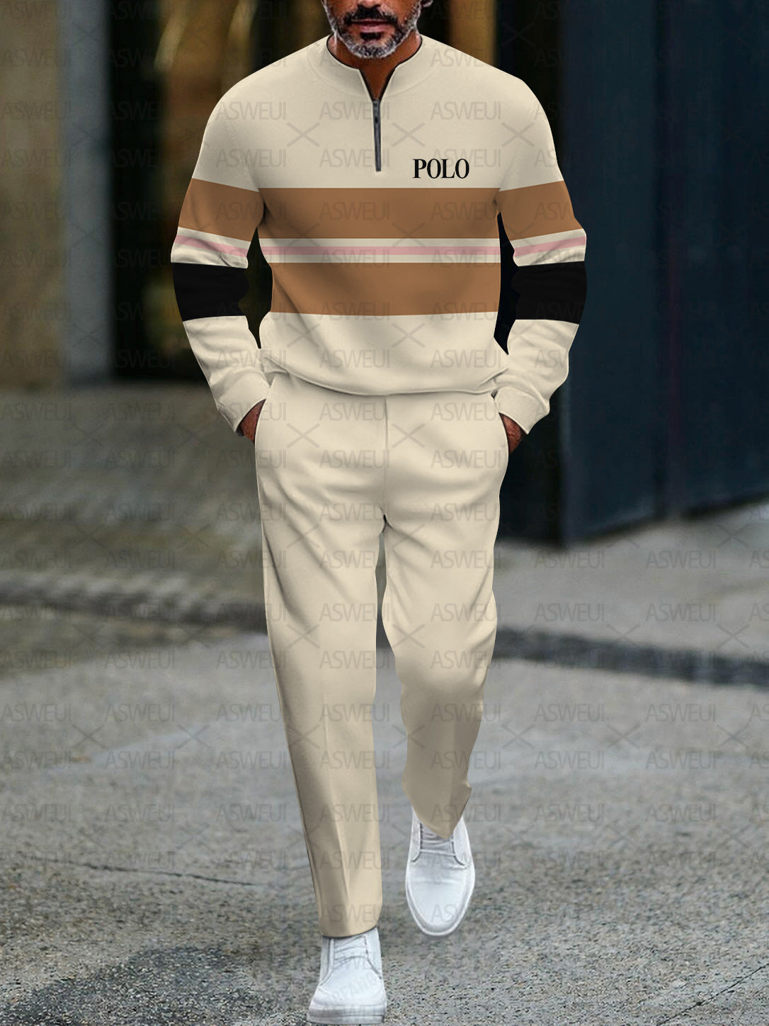 Zipper Long Sleeve Long Pants Two-Piece Set