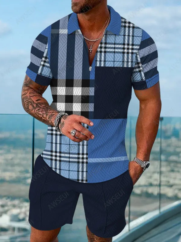 Polo Short Sleeve Zipper Two-Piece Set