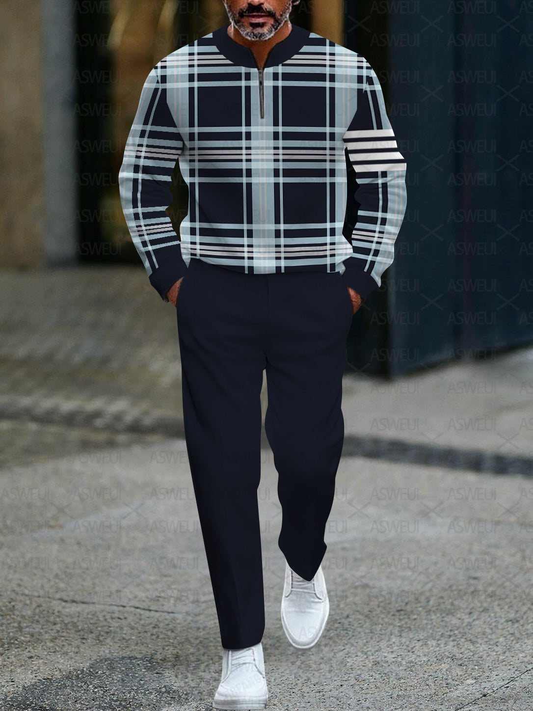 Zipper Long Sleeve Long Pants Two-Piece Set