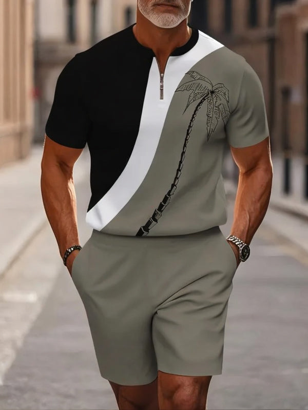 Short Sleeve Zipper Two-piece Set