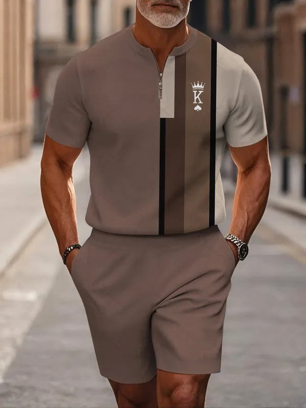 Short Sleeve Zipper Two-piece Set