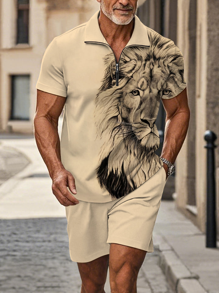 Polo Short Sleeve Zipper Two-Piece Set