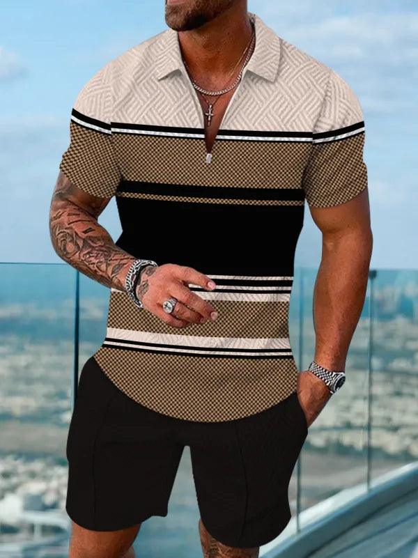 Polo Short Sleeve Zipper Two-Piece Set