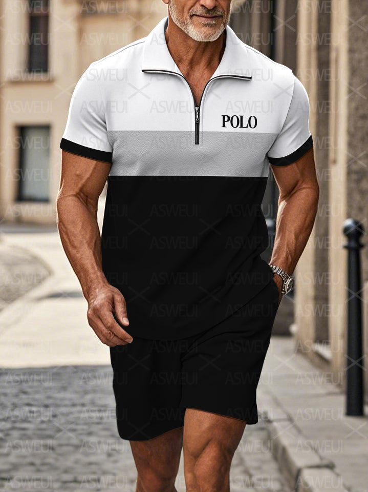 Polo Short Sleeve Zipper Two-Piece Set