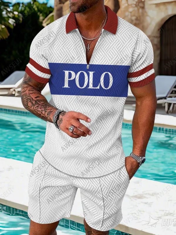 Polo Short Sleeve Zipper Two-Piece Set