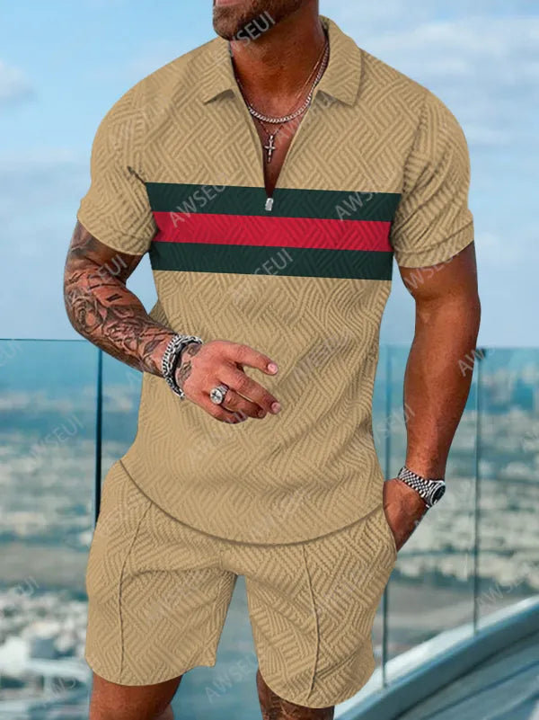 Polo Short Sleeve Zipper Two-Piece Set