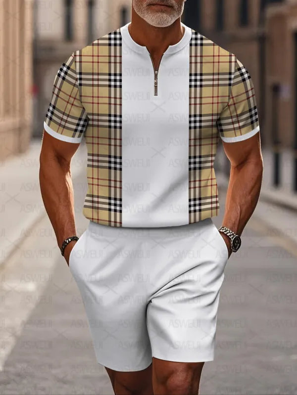 Short Sleeve Zipper Two-piece Set