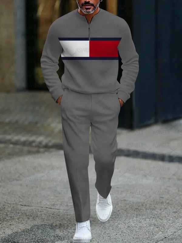 Zipper Long Sleeve Long Pants Two-Piece Set