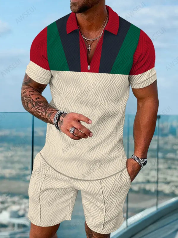 Polo Short Sleeve Zipper Two-Piece Set