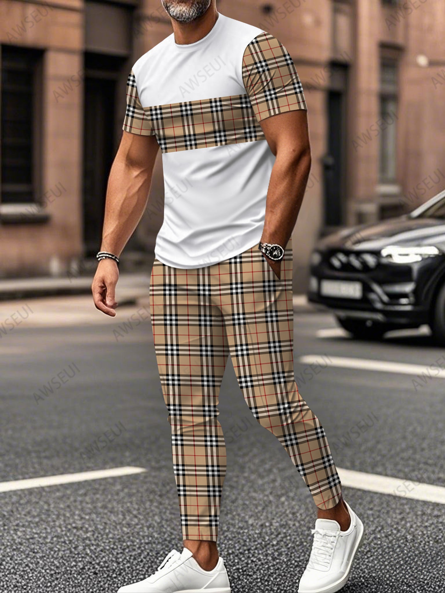 Zipper Short Sleeve Long Pants Two-Piece Set