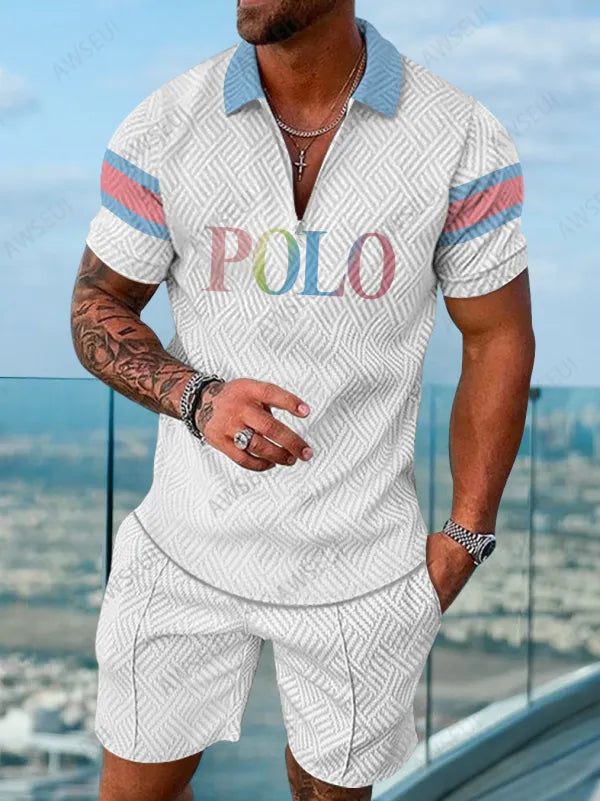 Polo Short Sleeve Zipper Two-Piece Set