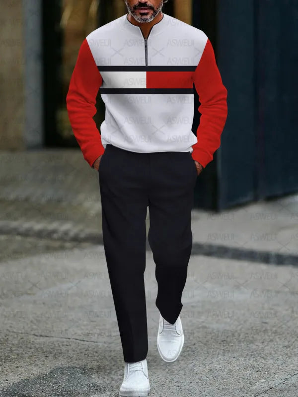 Zipper Long Sleeve Long Pants Two-Piece Set