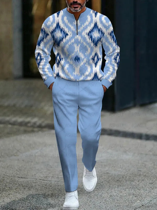 Zipper Long Sleeve Long Pants Two-Piece Set